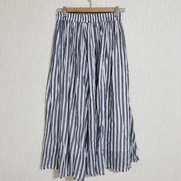 Samamo Striped Flare Long Skirt Blue/White - Picture 4 of 6